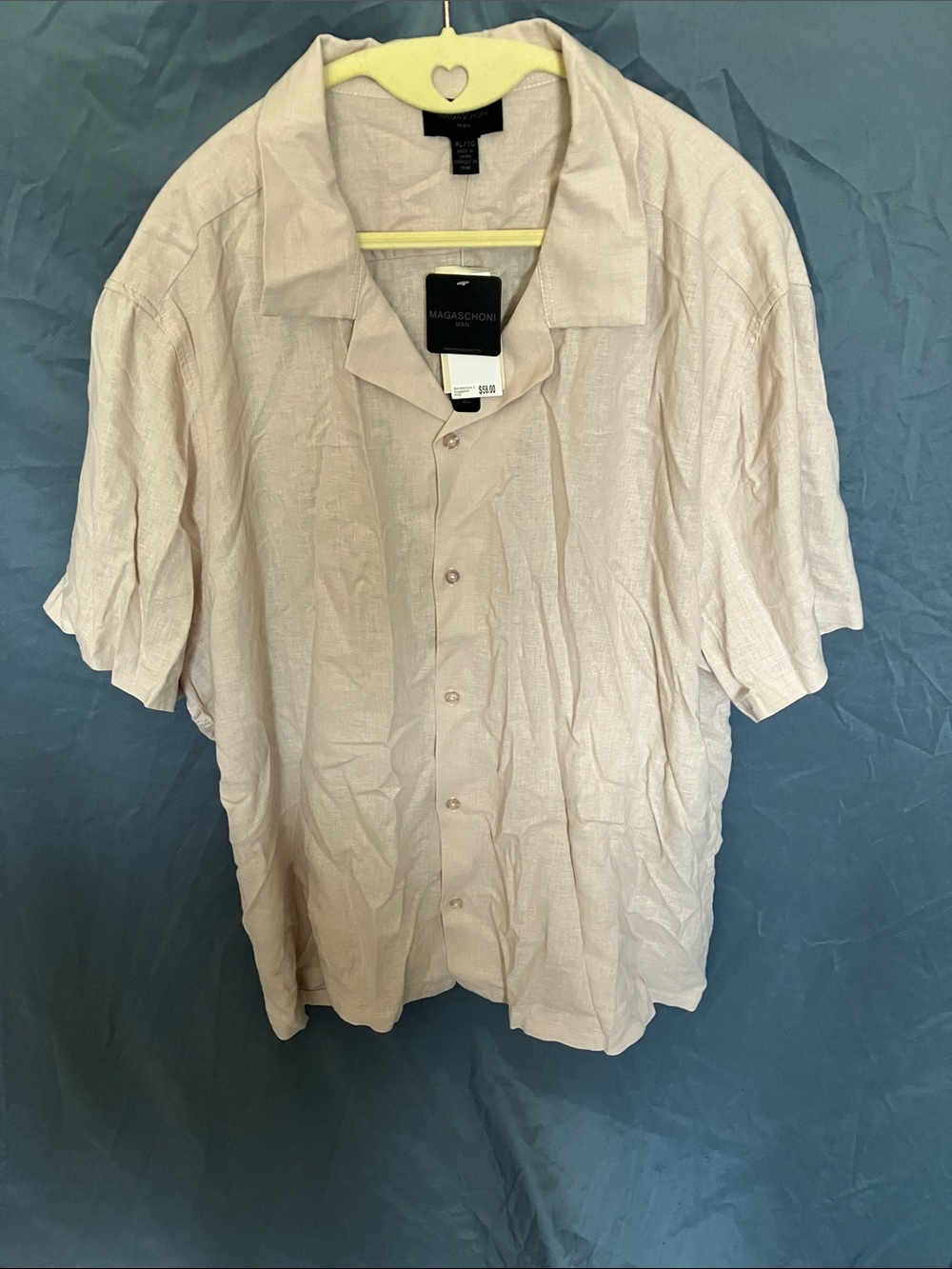 Magaschoni: Short-Sleeve Button-Front Shirt- European Linen- XL